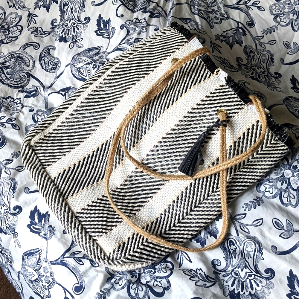 Black and White Jute Tote